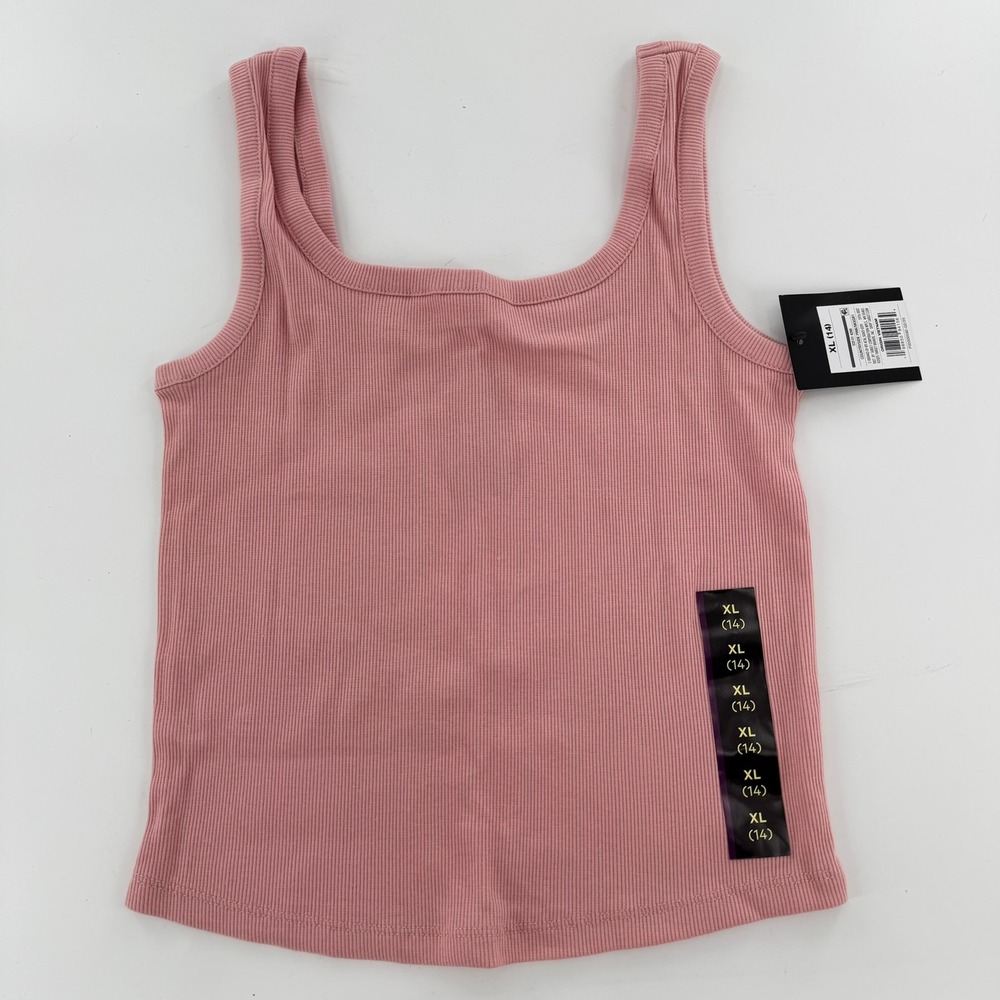 Art Class Tank Top Ribbed Modern Girls Size XL 14 Pink Sleeveless Scoop Neck New
